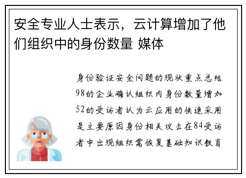 安全专业人士表示，云计算增加了他们组织中的身份数量 媒体