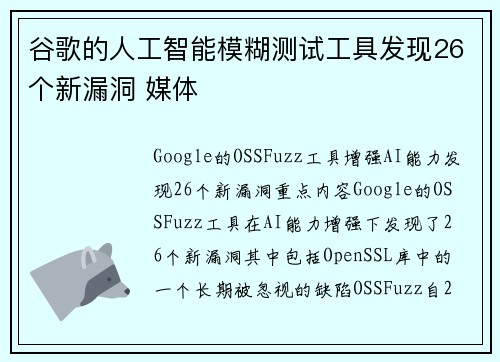 谷歌的人工智能模糊测试工具发现26个新漏洞 媒体