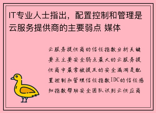 IT专业人士指出，配置控制和管理是云服务提供商的主要弱点 媒体